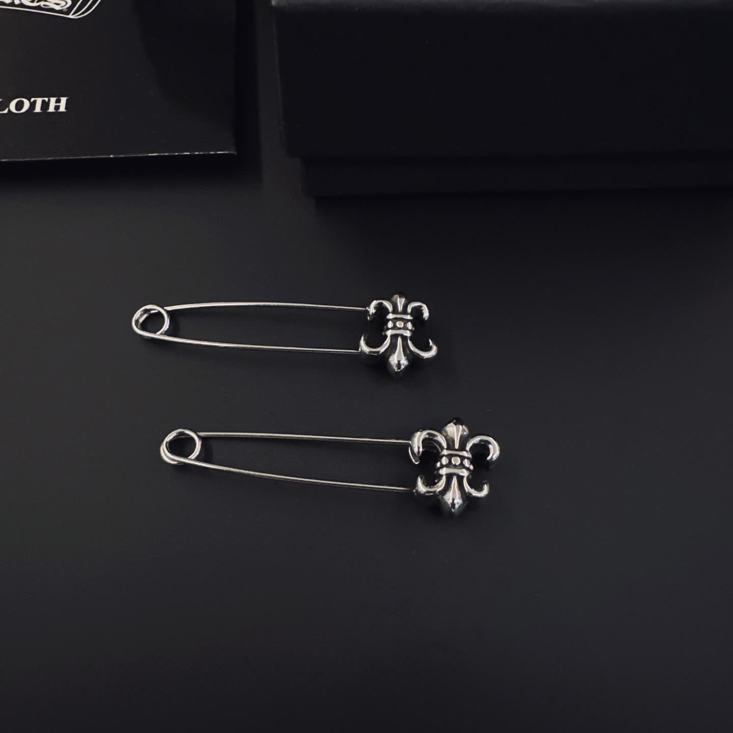 Chrome Hearts Silver Safety Pins with Fleur-de-lis Design